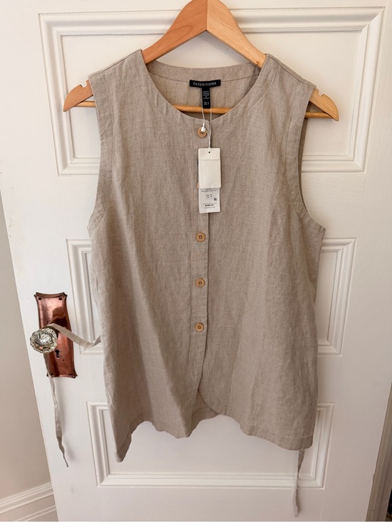 Eileen Fisher Tops - Eileen Fisher Natural Linen Sleeveless Button-Front Tank
